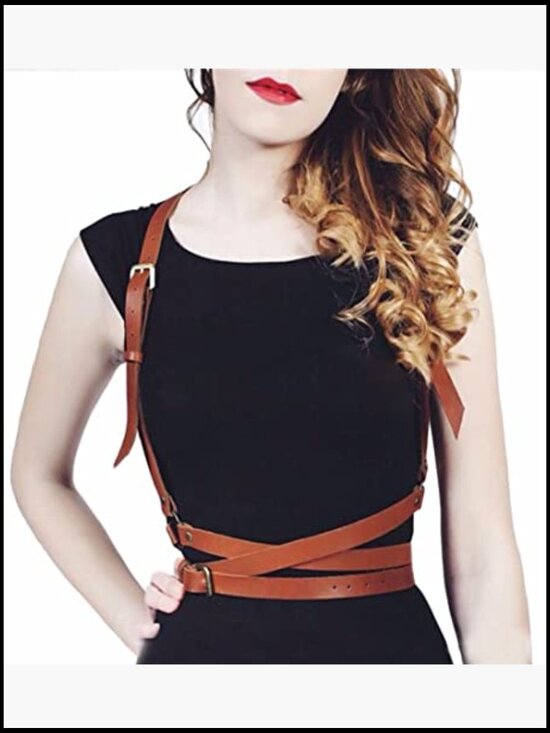 Faux Leather Waist Belt Harness Adjustable with Buckles O-Rings Punk Y2K main image 7